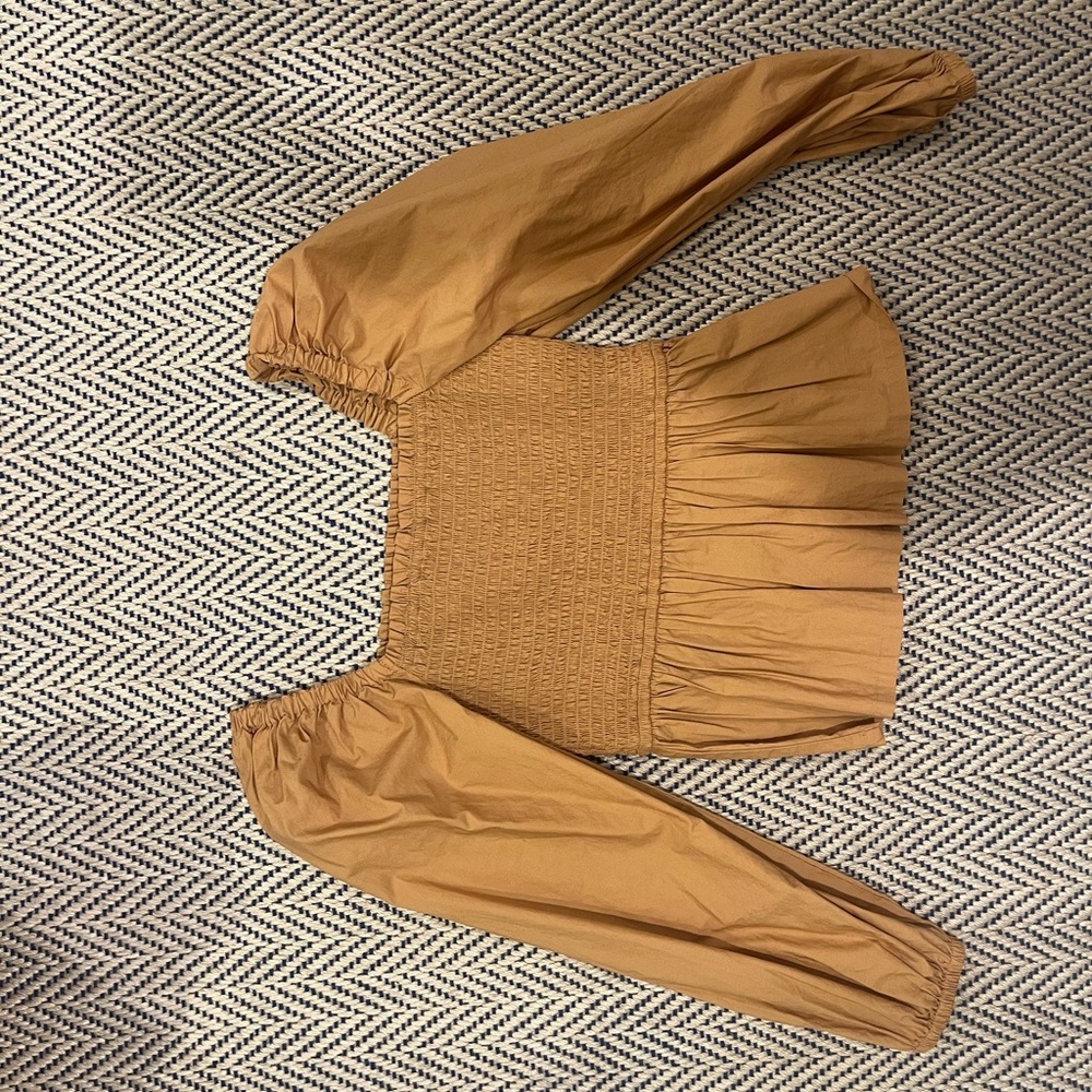 J. Crew Tan Smocked Blouse